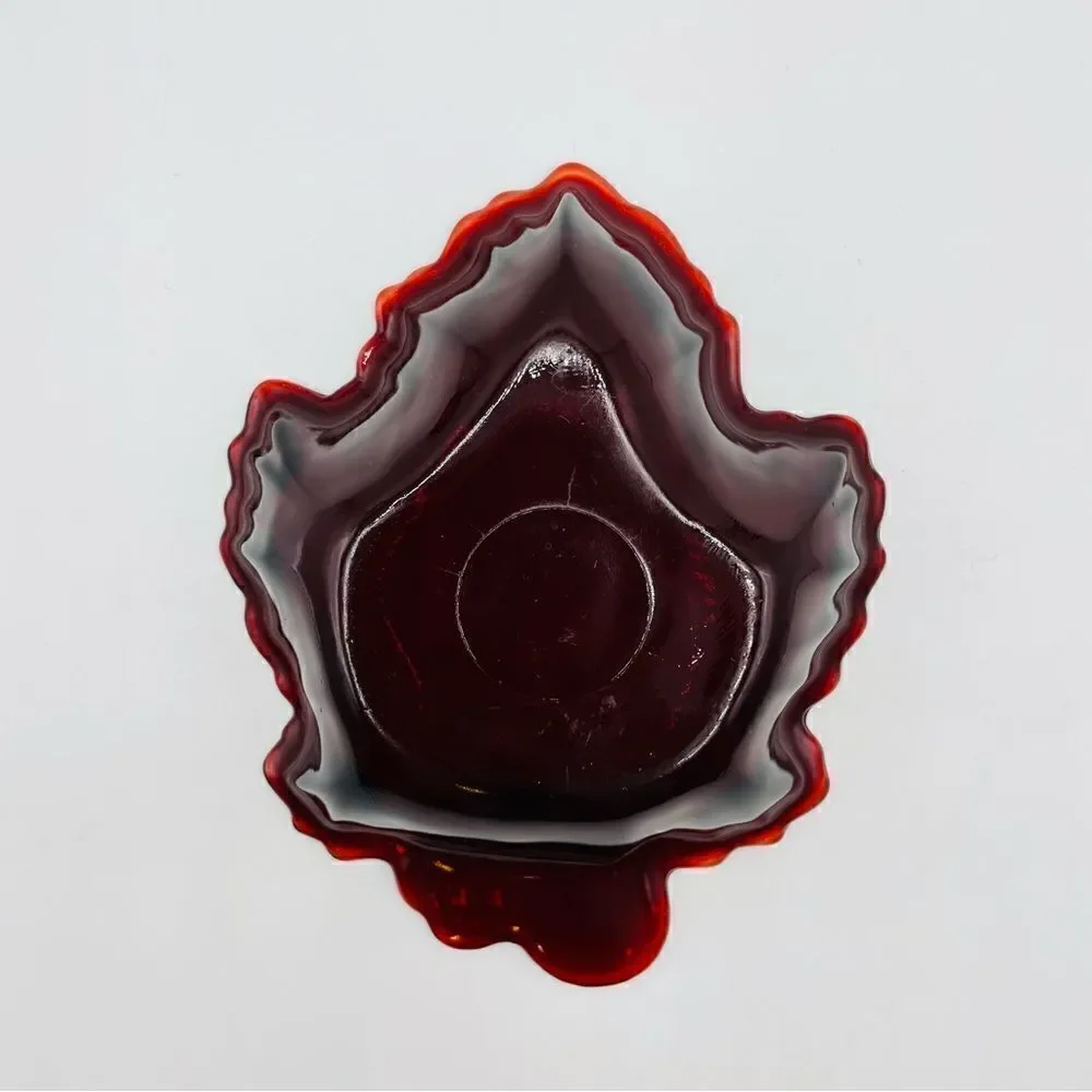 Vintage Anchor Hocking Ruby Red Glass Maple Leaf Small Dish